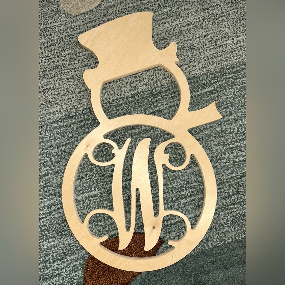 Unpainted Wooden “W” Snowman 17.5 x 10 In Winter Christmas Holiday Festive